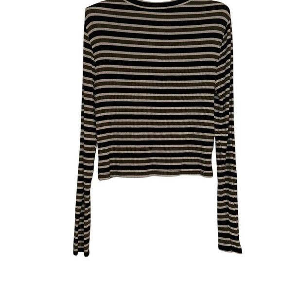 BCBGenaration Multicolor Striped Ribbed Crew Neck Long Sleeve Top Ladies Medium - Picture 2 of 6